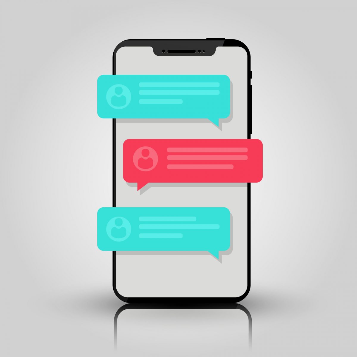 Mobile phone chat message notifications. Chatting bubble speeches, concept of online talking, speak, conversation, dialog.